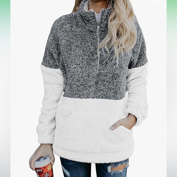 BTFBM Sherpa Pullover Quarter Zip Sweatshirt Gray Small‎ - Picture 1 of 7